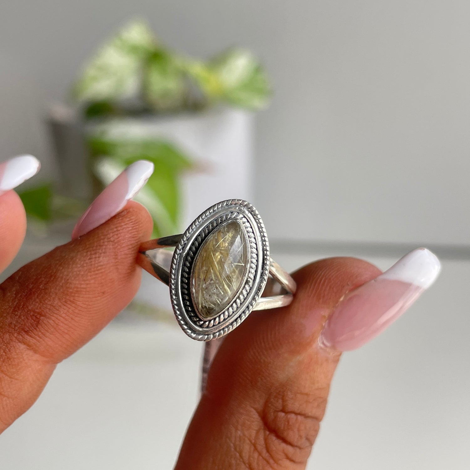 Rutilated Quartz Marquise Ring Sz10