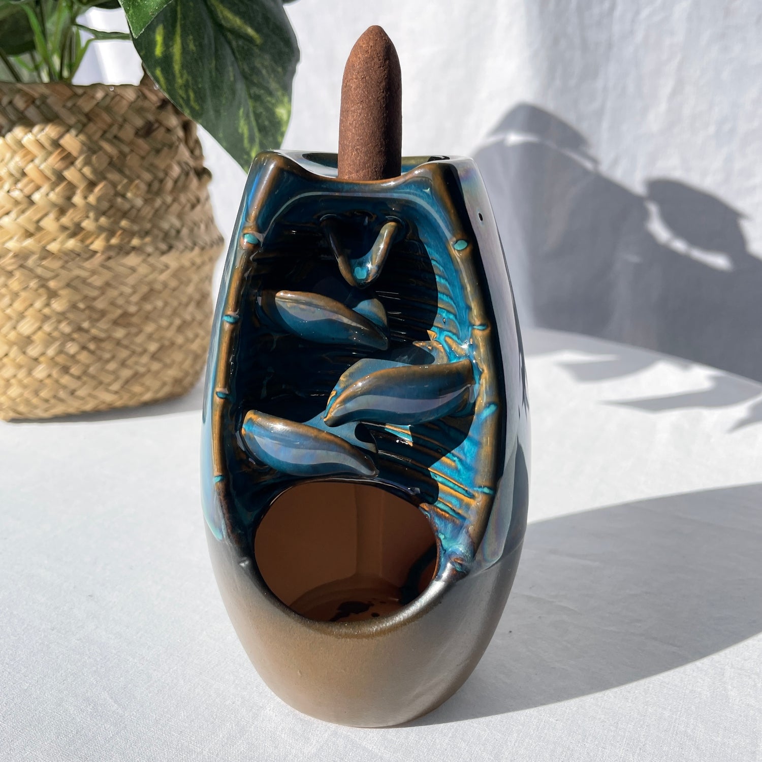 Teal Ceramic Step Backflow Incense Burner Sml