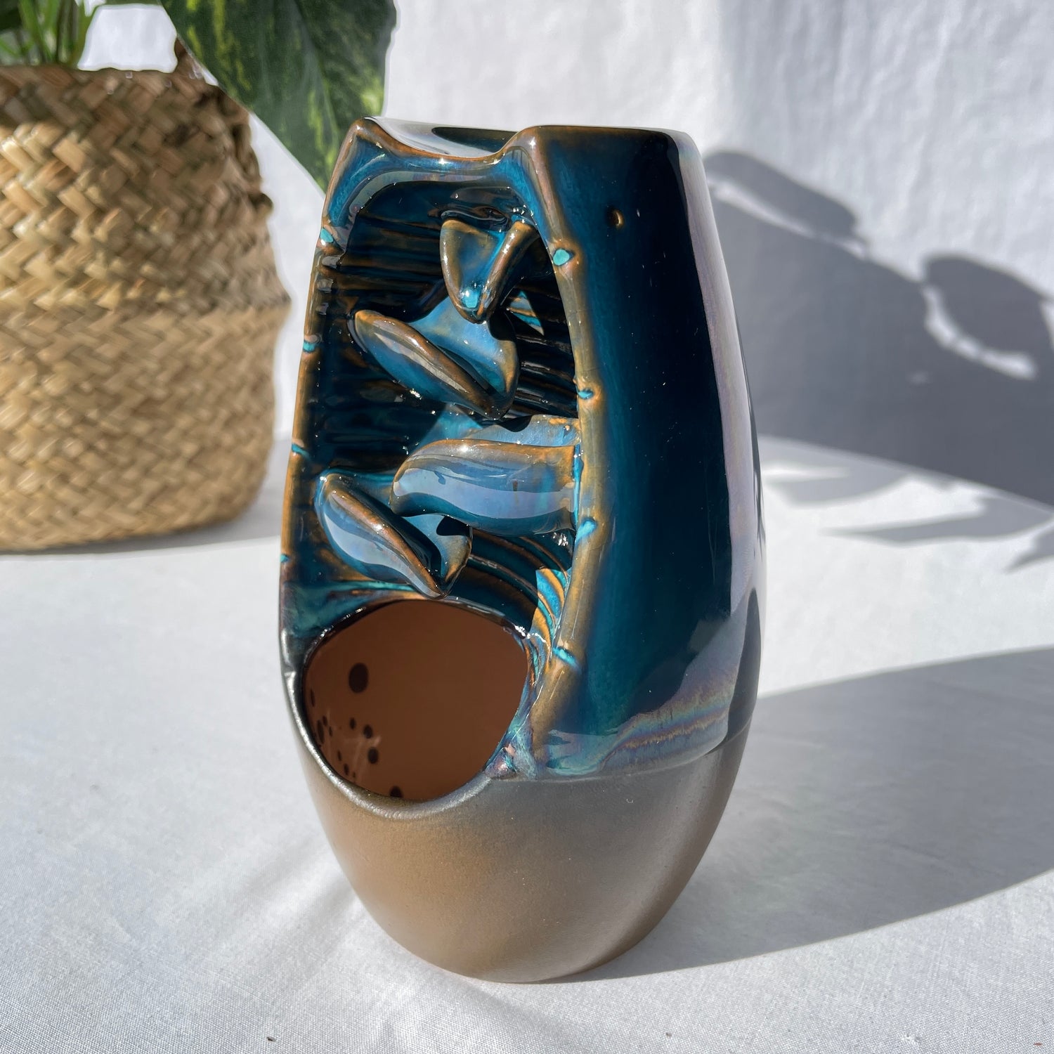 Teal Ceramic Step Backflow Incense Burner Sml