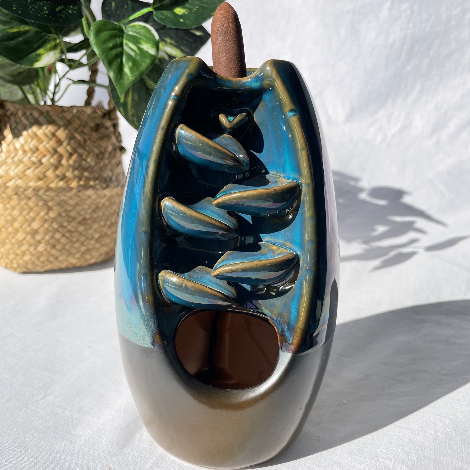 Teal Ceramic Step Backflow Incense Burner Lge