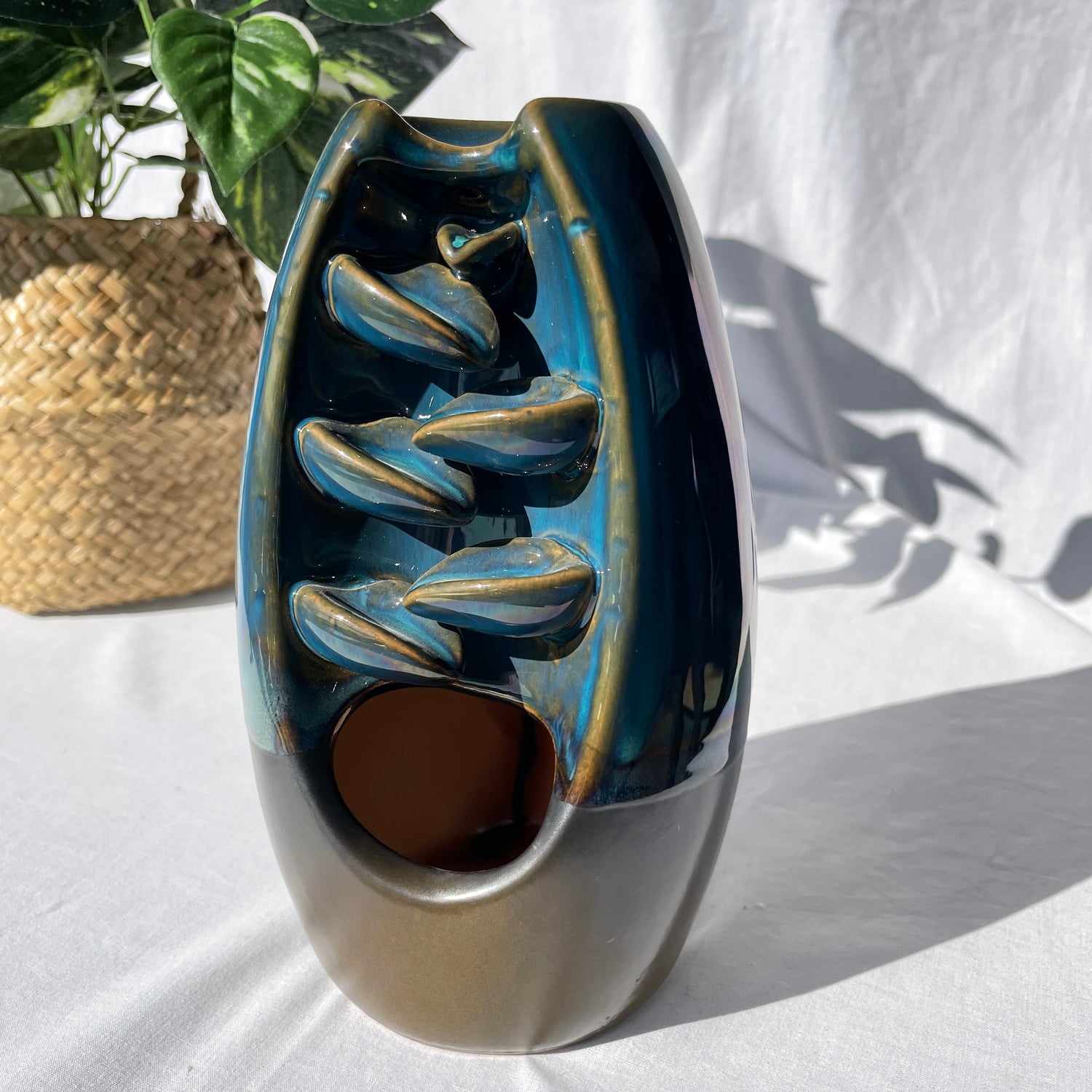Teal Ceramic Step Backflow Incense Burner Lge