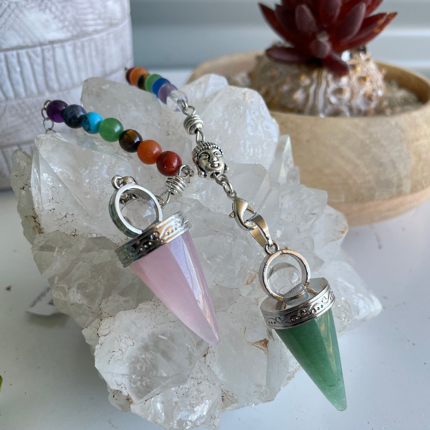 Crystal Point Pendulum With Chakra Chain