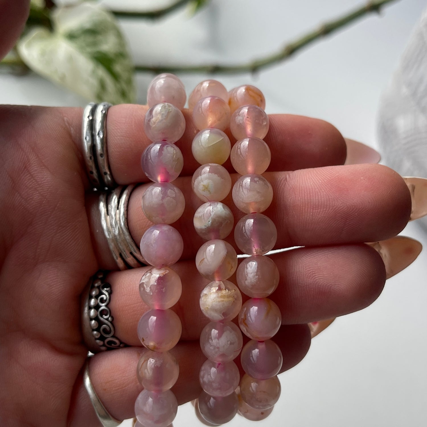 Flower Agate Beaded Bracelet