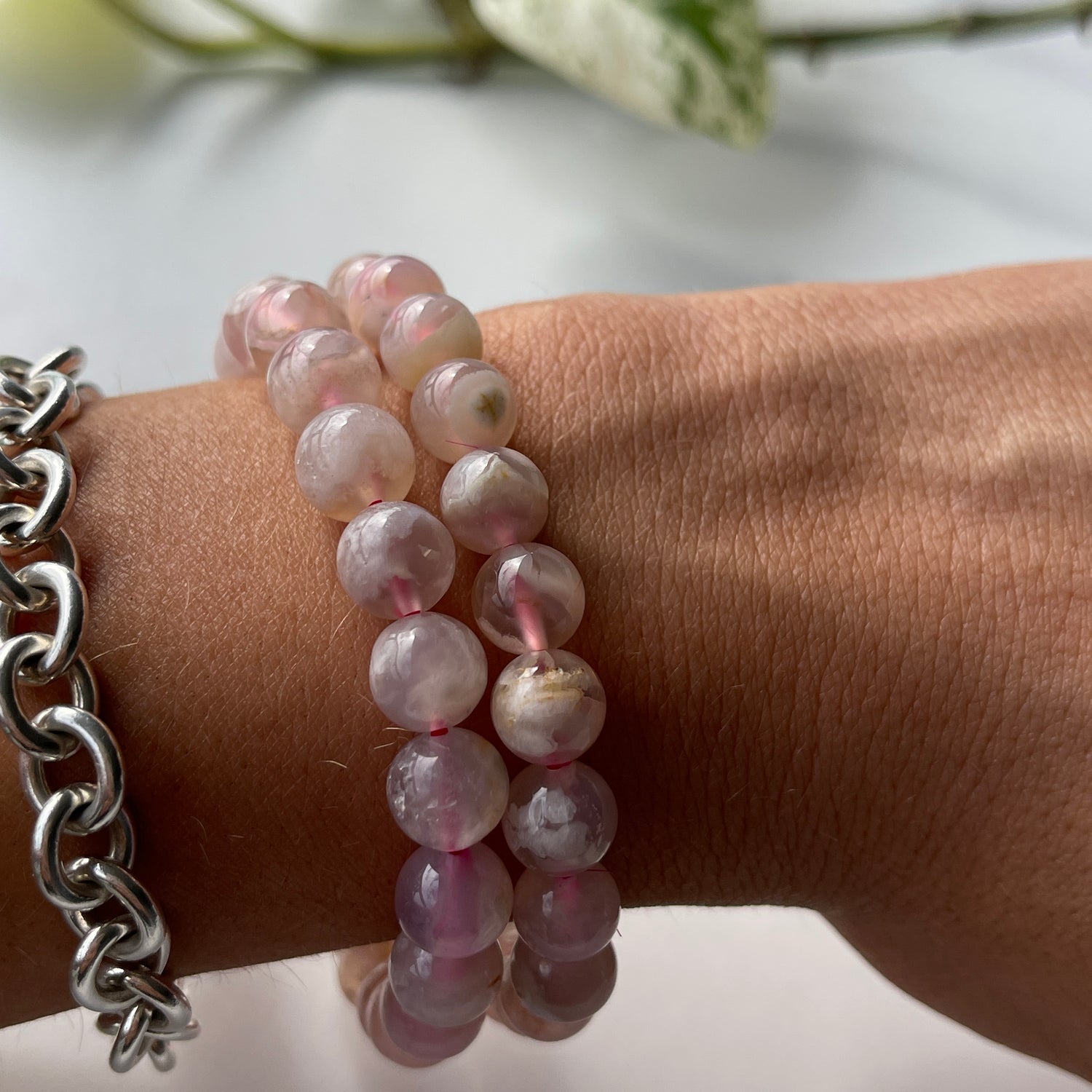 Flower Agate Beaded Bracelet