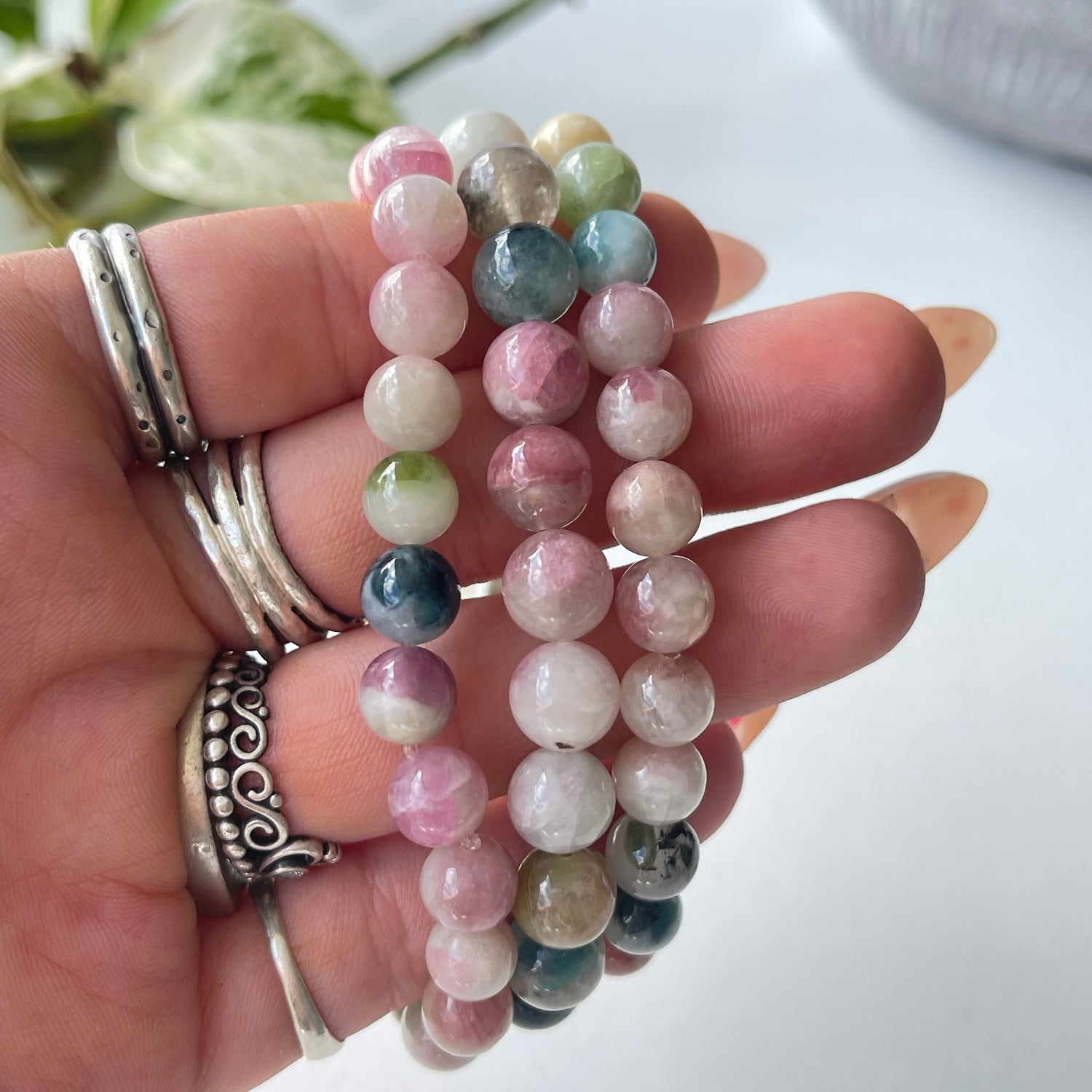 Watermelon Tourmaline Beaded Bracelet