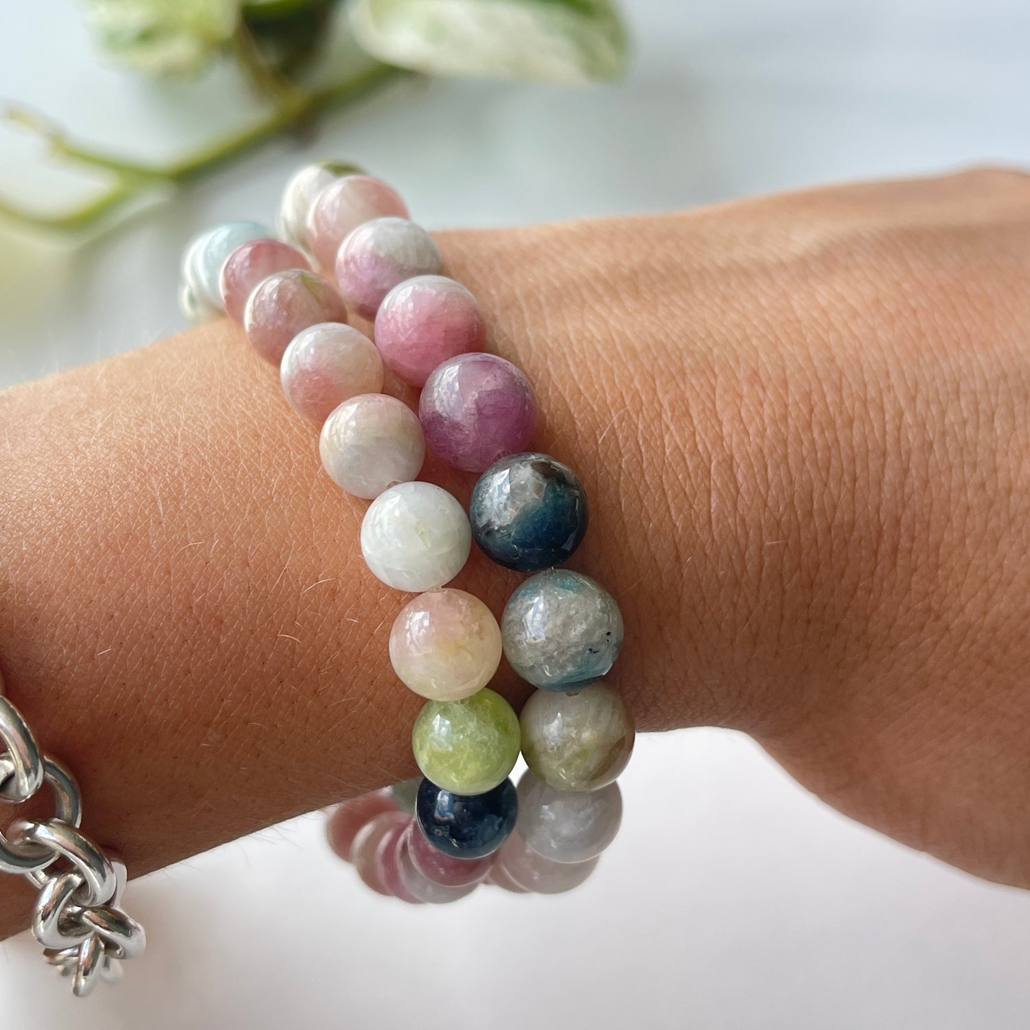 Watermelon Tourmaline Beaded Bracelet