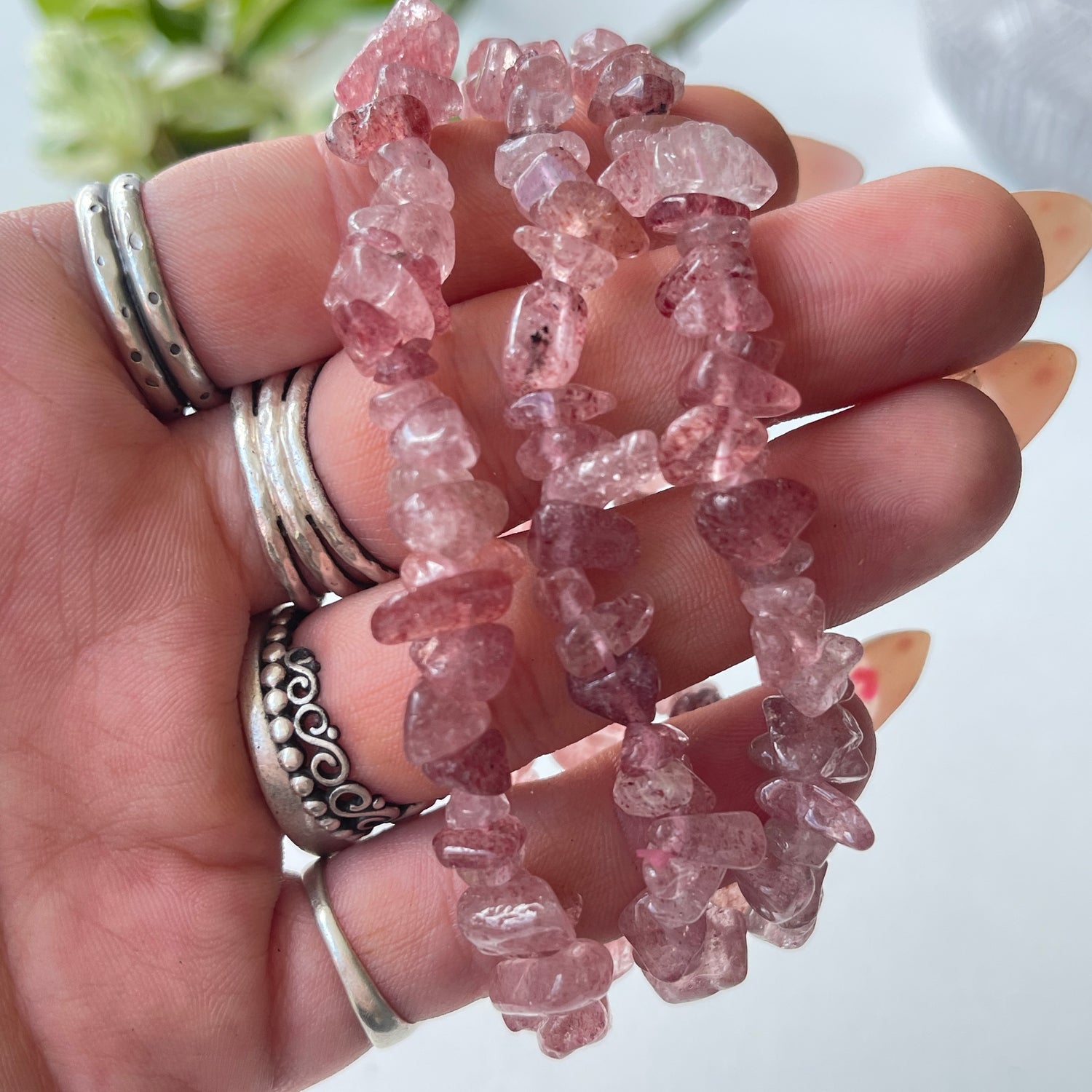 Strawberry Quartz Chip Bracelet