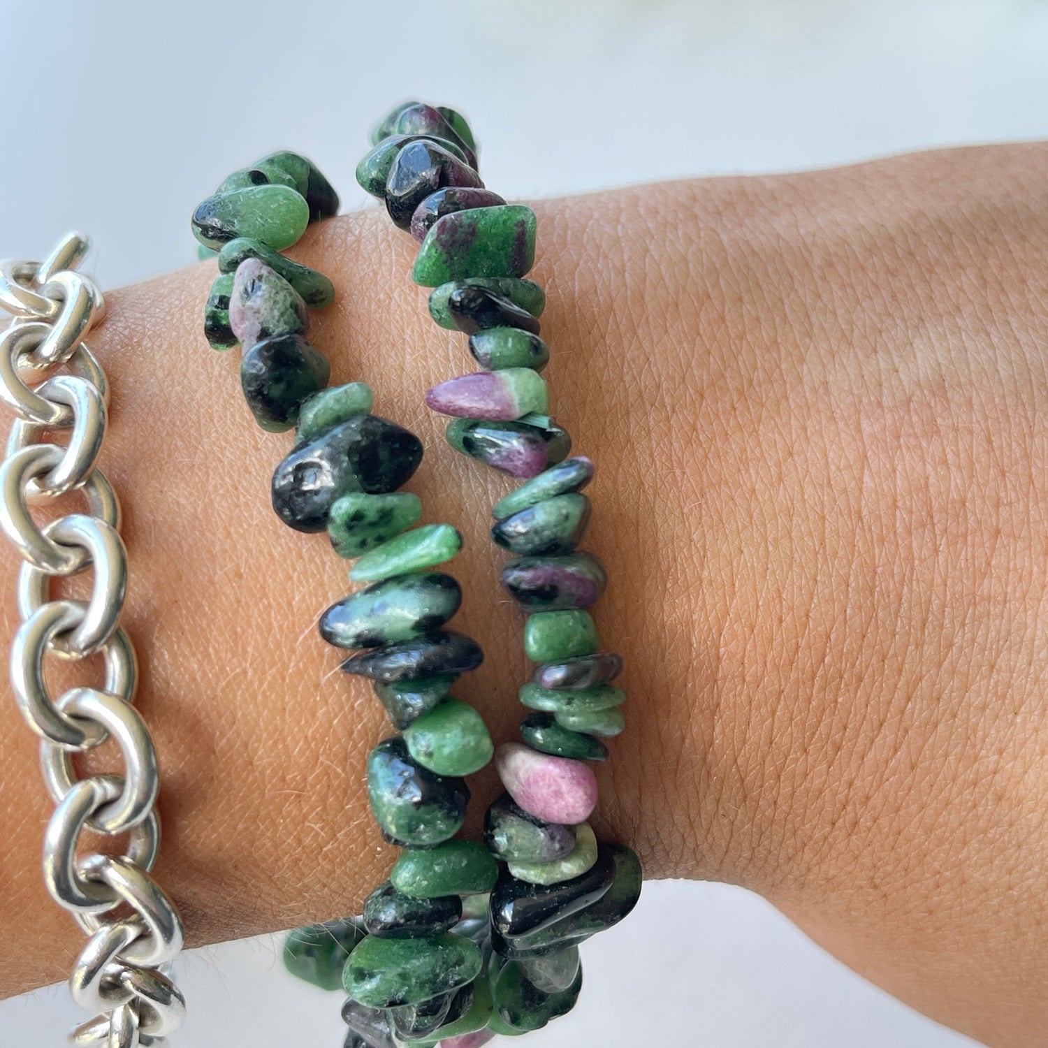 Ruby In Zoisite Chip Bracelet