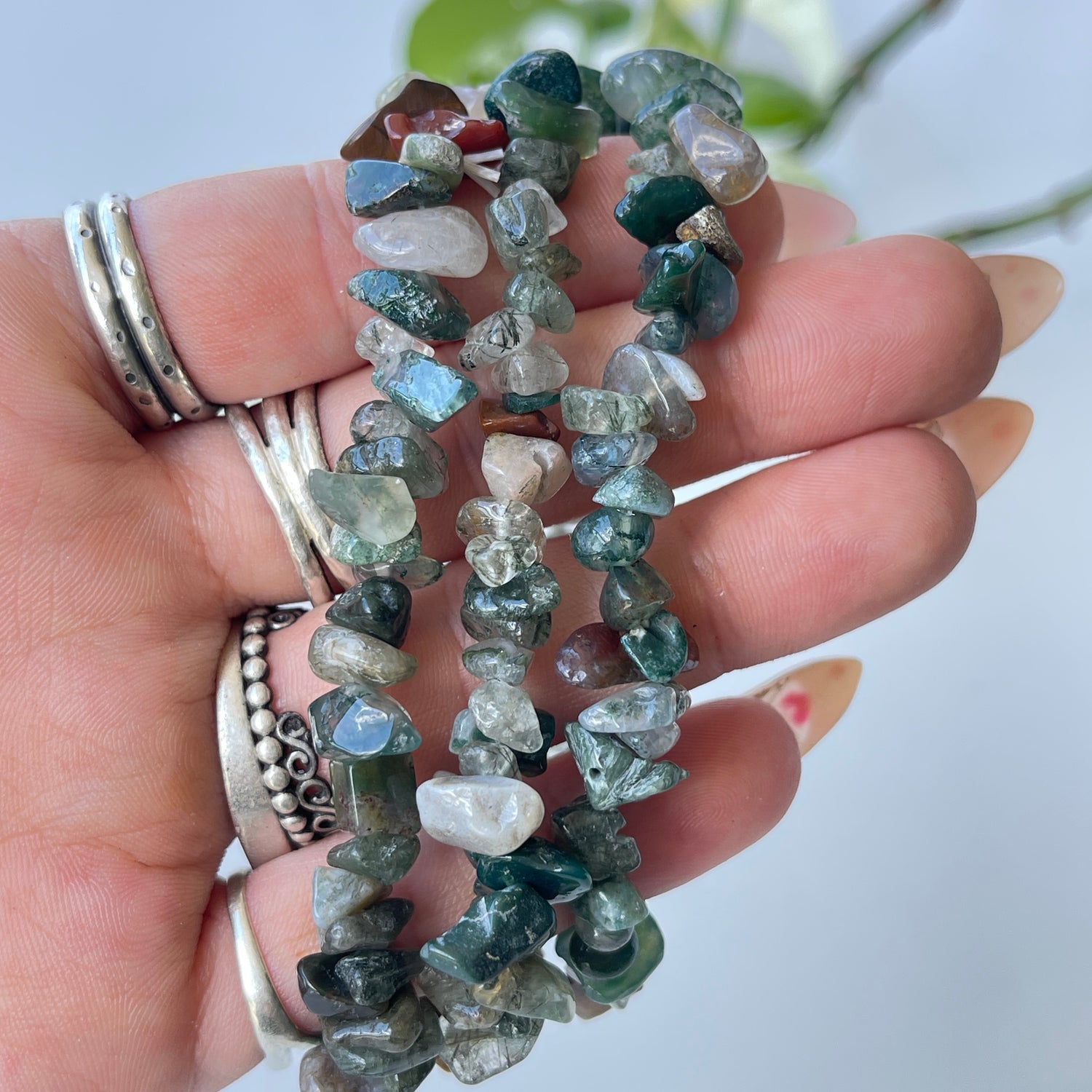 Moss Agate Chip Bracelet