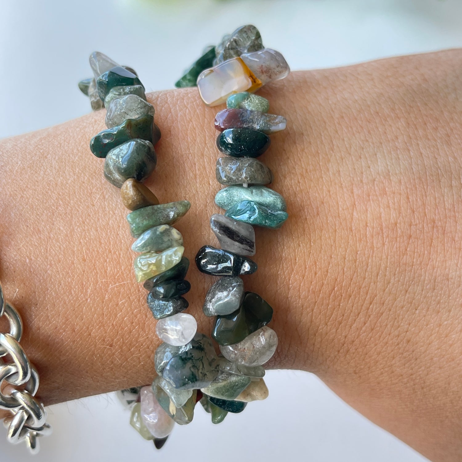Moss Agate Chip Bracelet