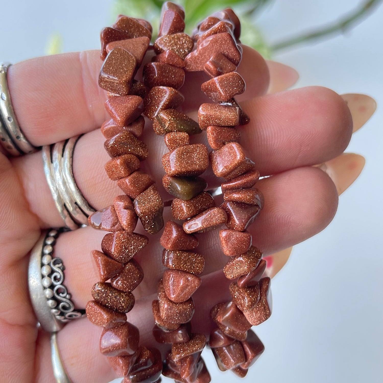 Orange Goldstone Chip Bracelet