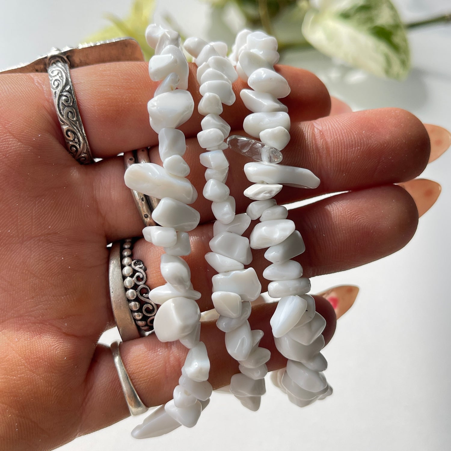 White Jade Chip Bracelet