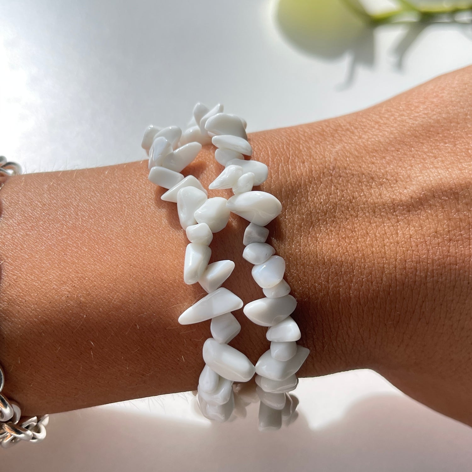 White Jade Chip Bracelet