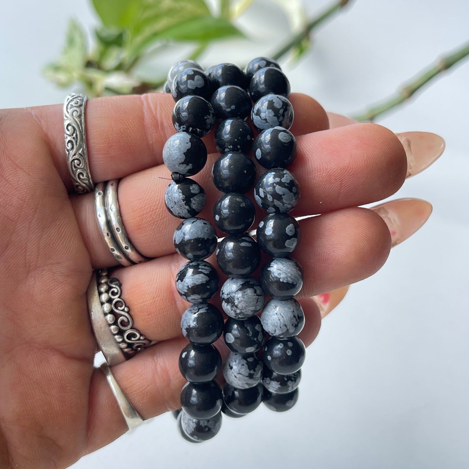 Snowflake Obsidian Beaded Bracelet
