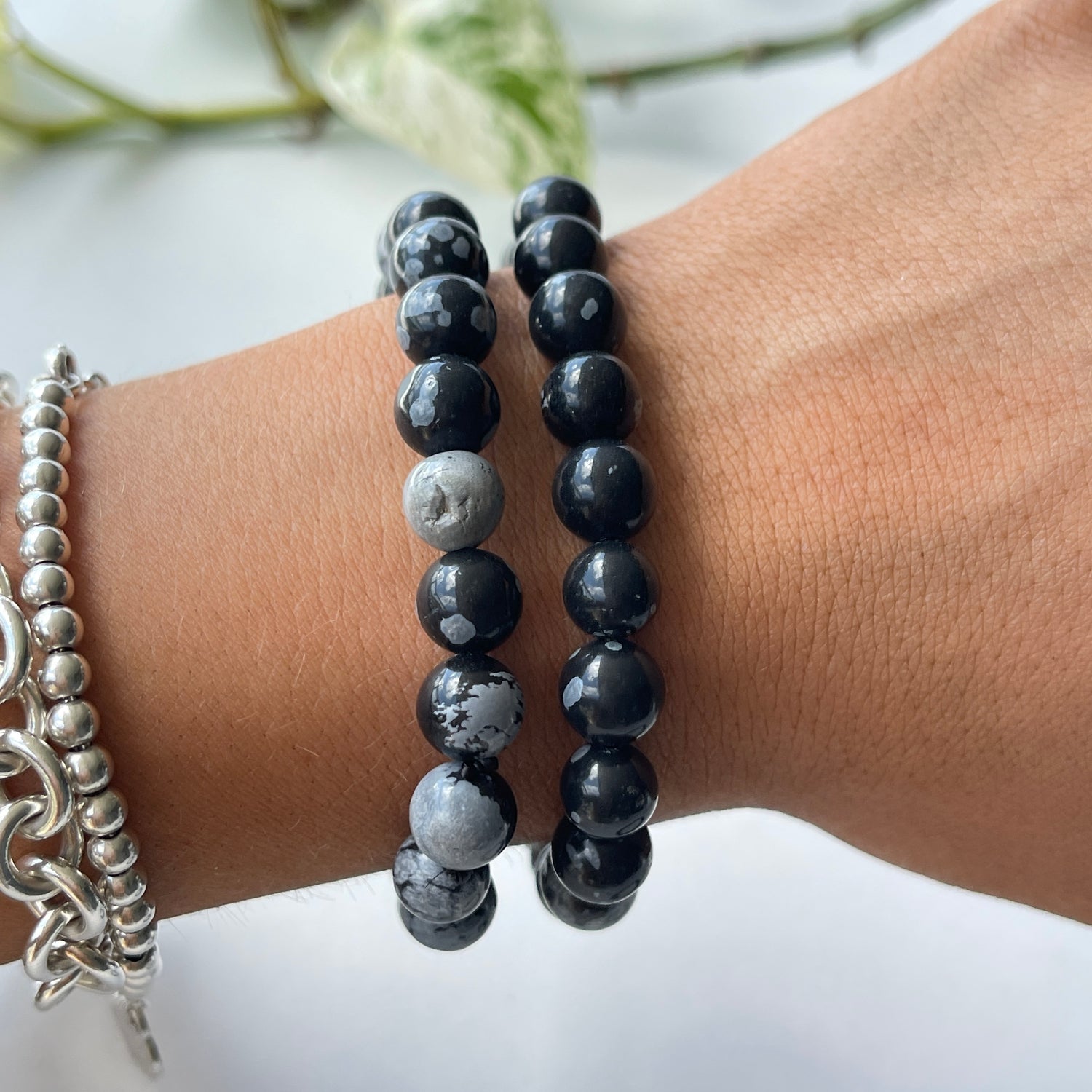 Snowflake Obsidian Beaded Bracelet