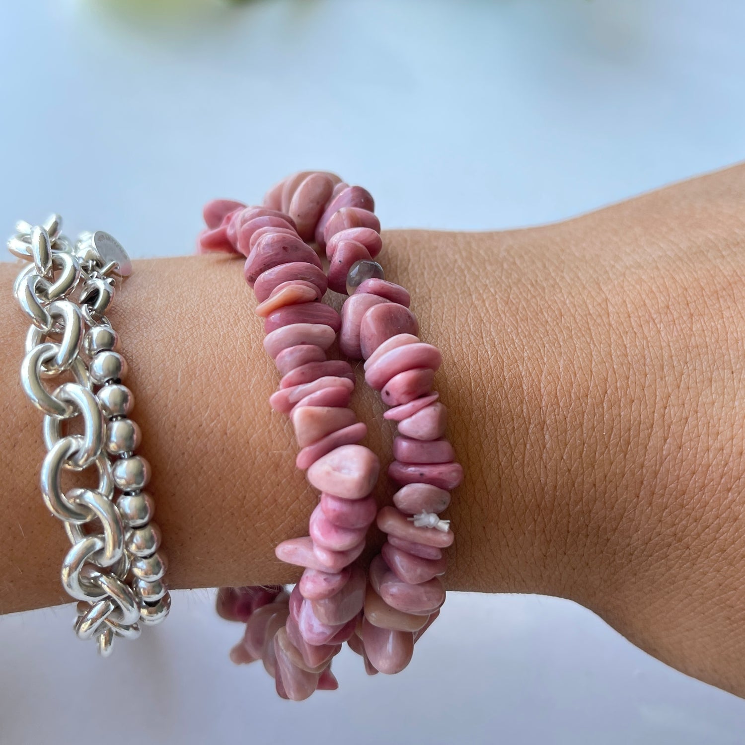Peruvian Rhodonite Chip Bracelet
