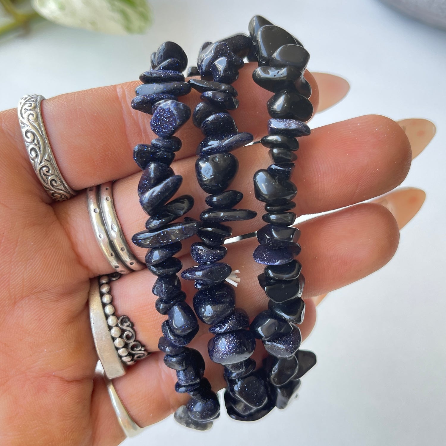 Blue Goldstone Chip Bracelet