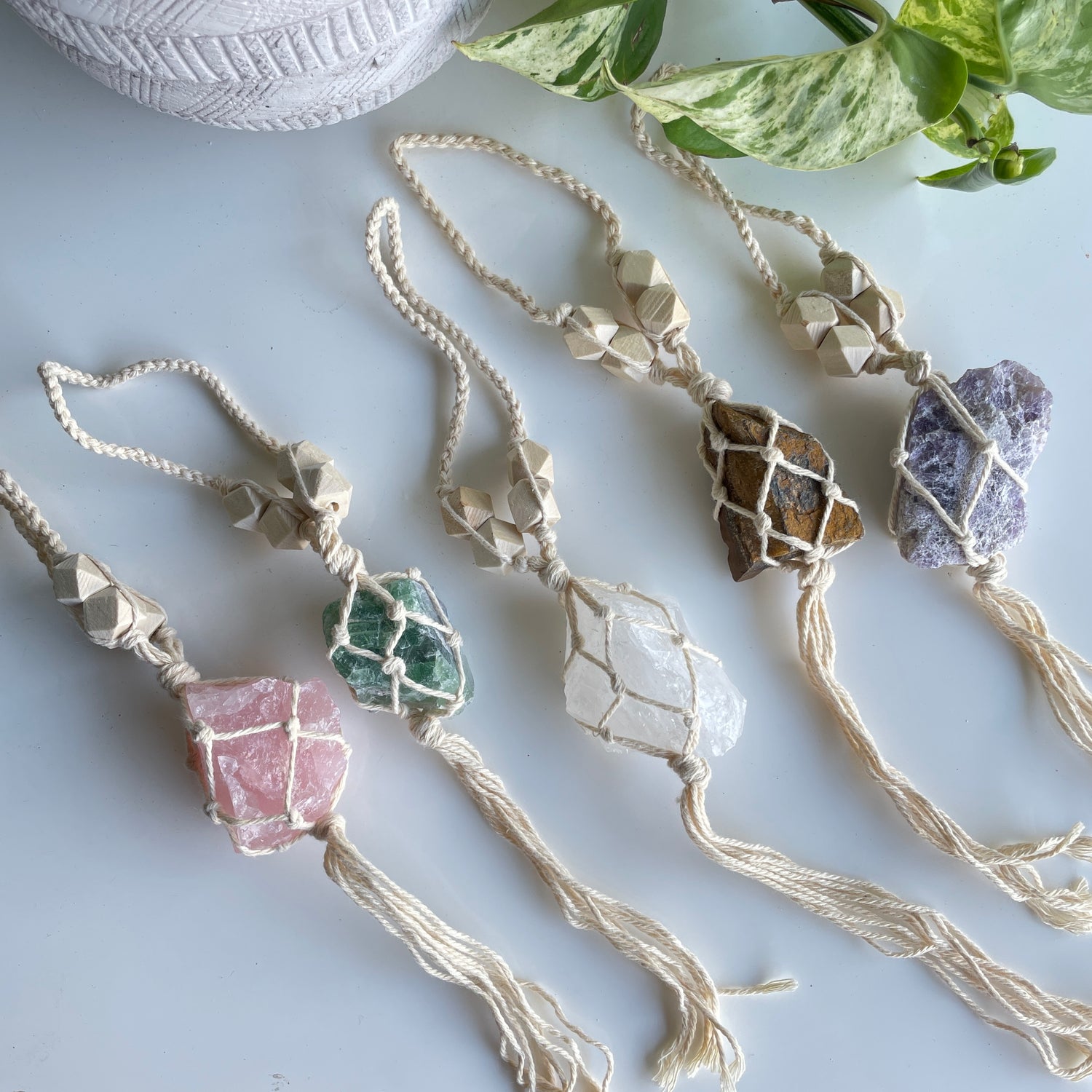 Crystal Hanger Cream Bead Macrame