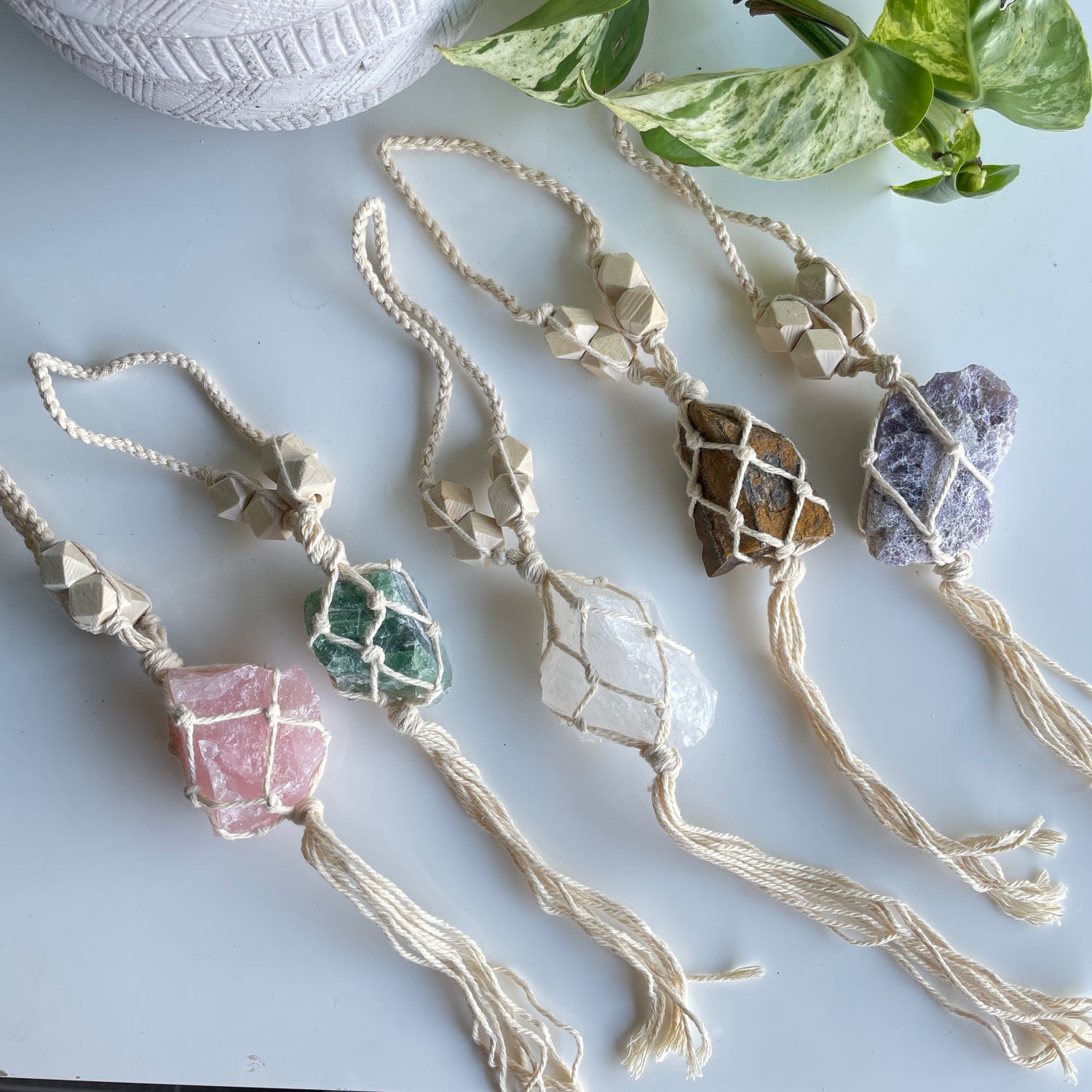Crystal Hanger Cream Bead Macrame