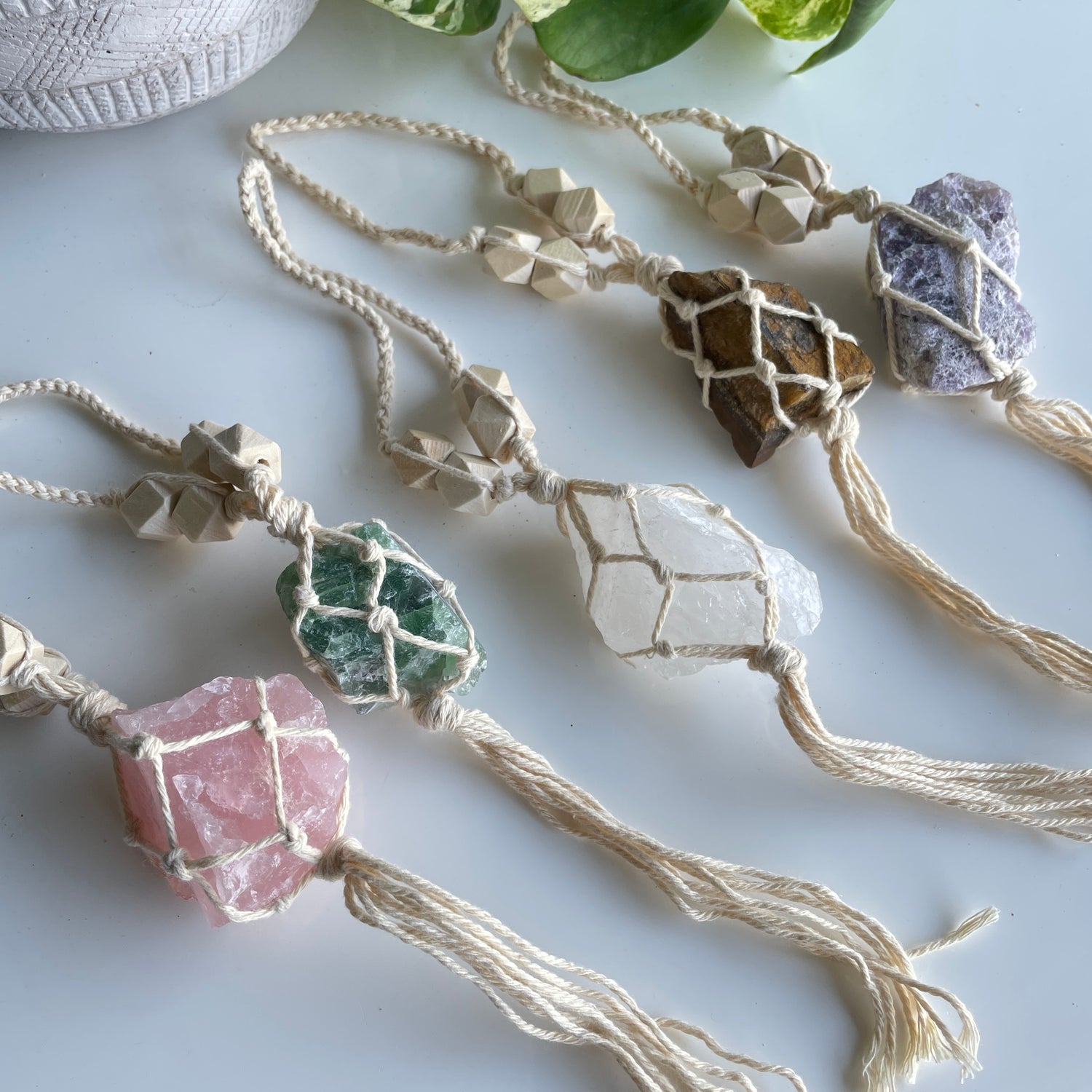 Crystal Hanger Cream Bead Macrame